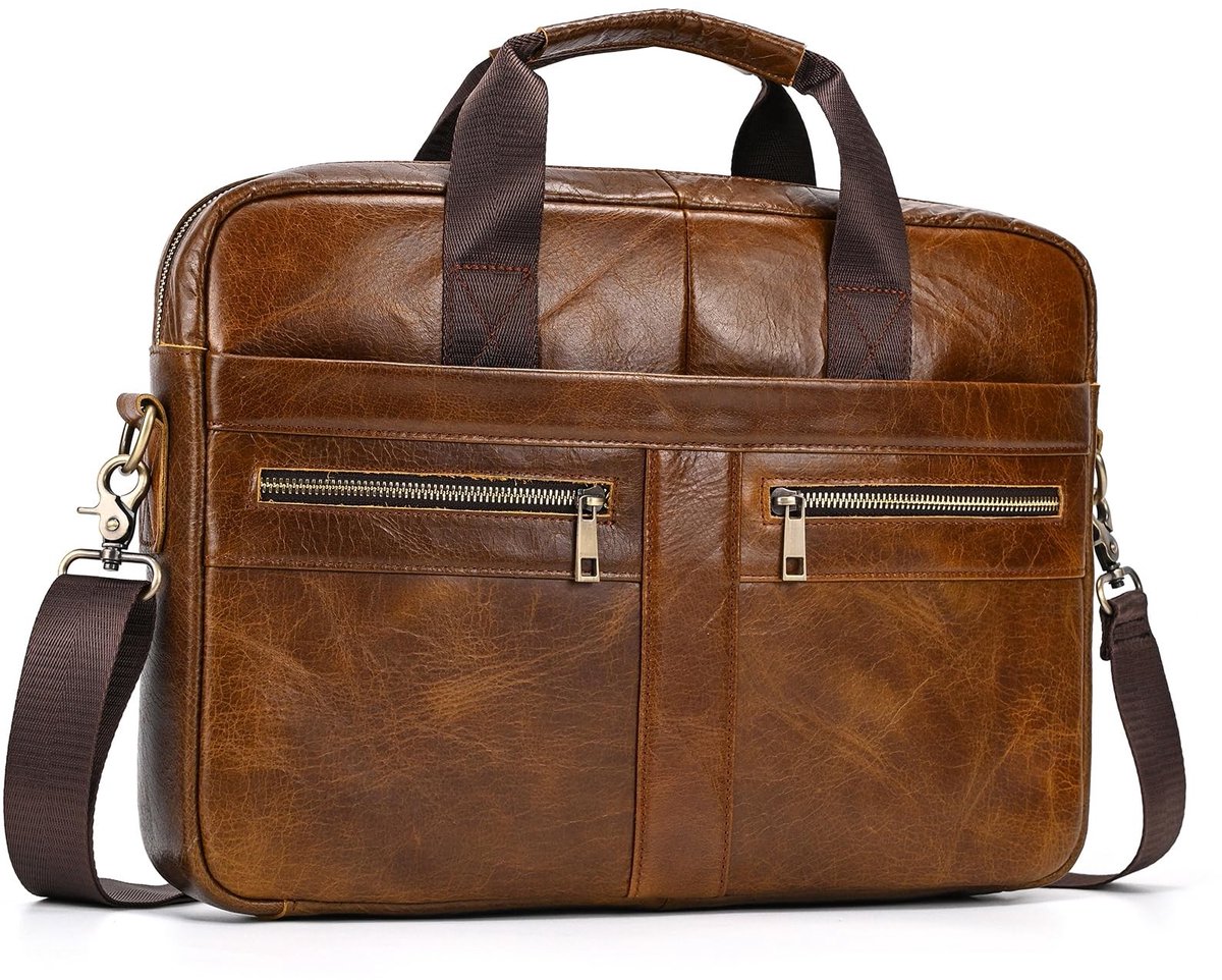Omgoods - 15.6 Inch Laptop Bag - Leer Schoudertas voor Mannen