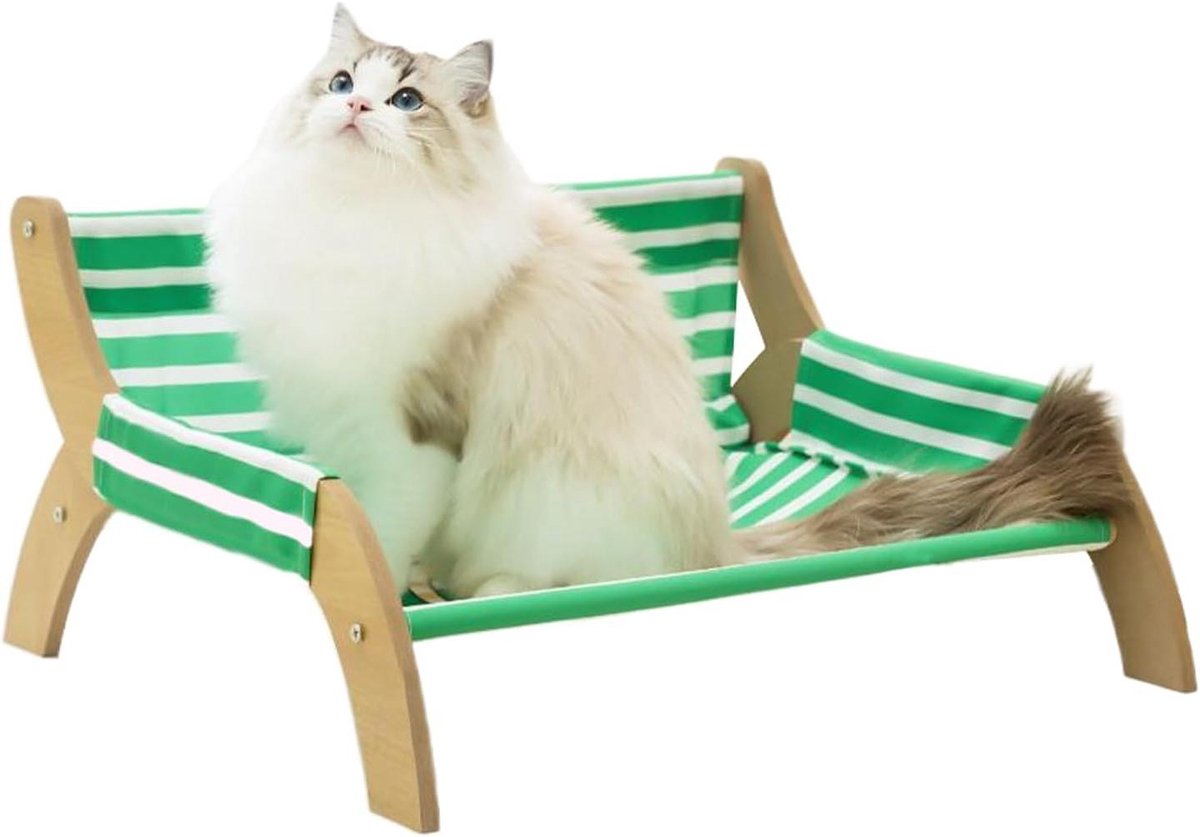 Kattenstoel - Kattenbed Rustplek - Ontspannen van huisdieren - Ademend en gestreept - 53.5 x 46 x 28 cm - Groen