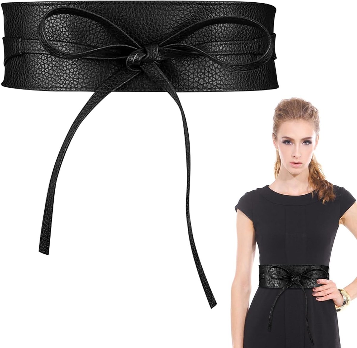 Elastische tailleband voor dames - breed - Faux lederen brede riem voor dames voor jurk, vintage korsetriem, gotische heupband in zwart