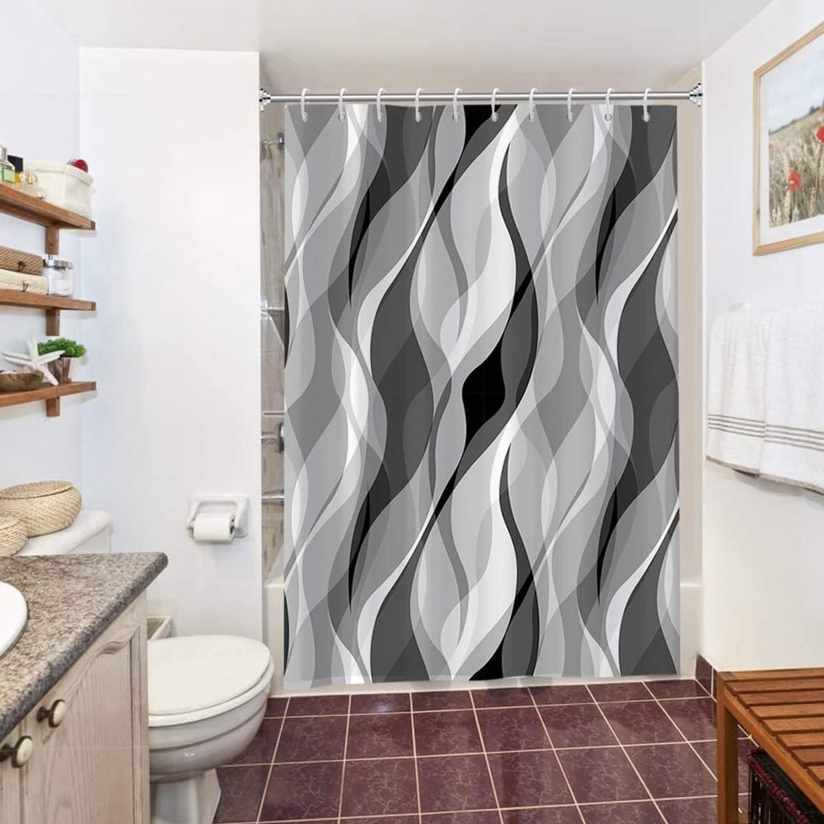 Omgoods - Grijs Douchegordijn Abstract Geometrisch 150 x 200 cm Waterdicht
