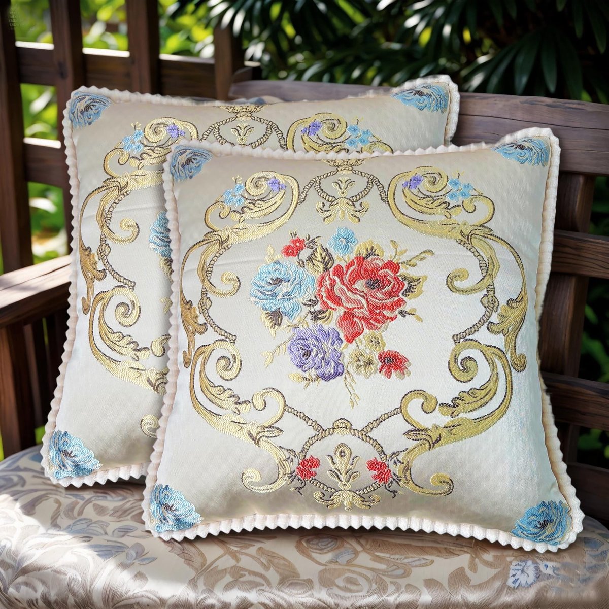 Omgoods - Sofa Kussenhoezen 50x50cm Set van 2 - Jacquard Stoffering met Verborgen Rits