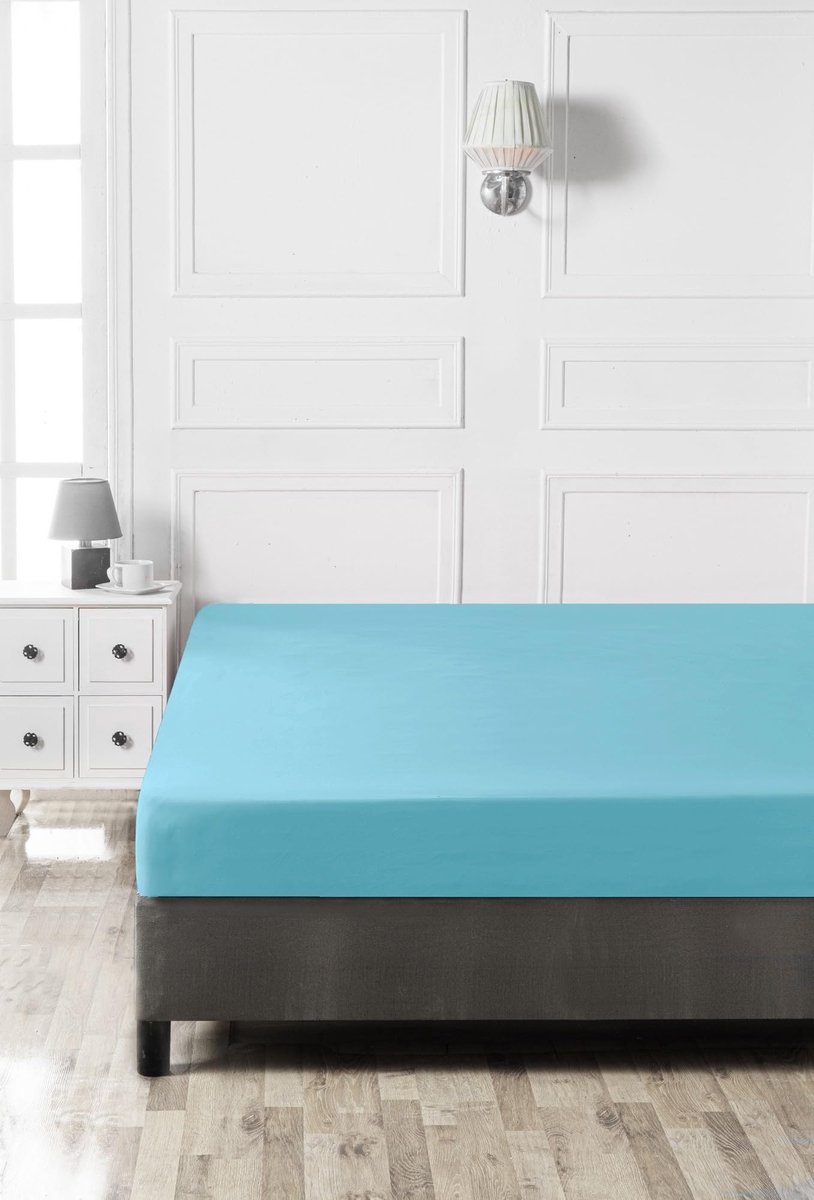 Omgoods - Premium Ranforce Fitted Sheet 100% Katoen - Turquoise 150 x 200 + 30 cm