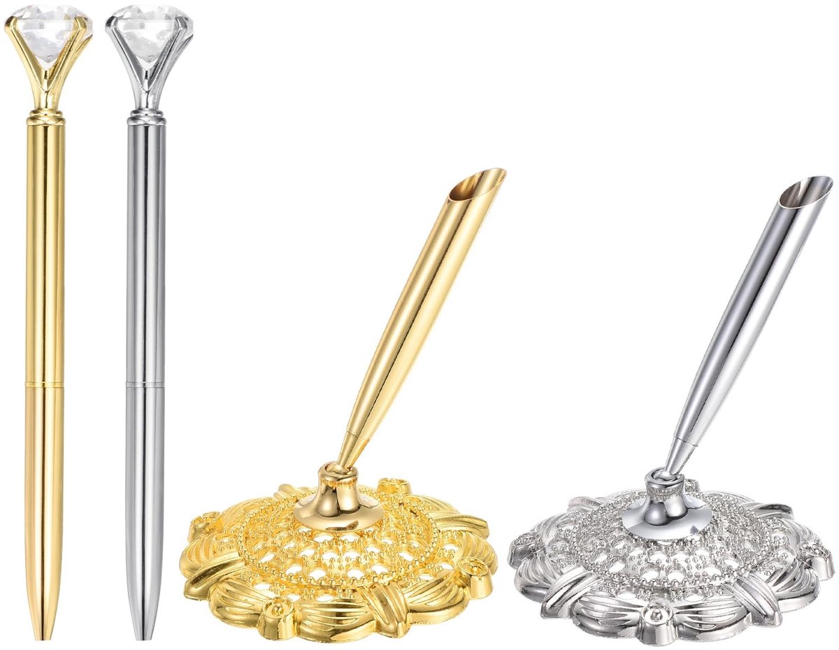 Omgoods - 2 Stuks Holle Ronde Pennenhouder met Kristallen Diamant voor Bruiloftsgasten
