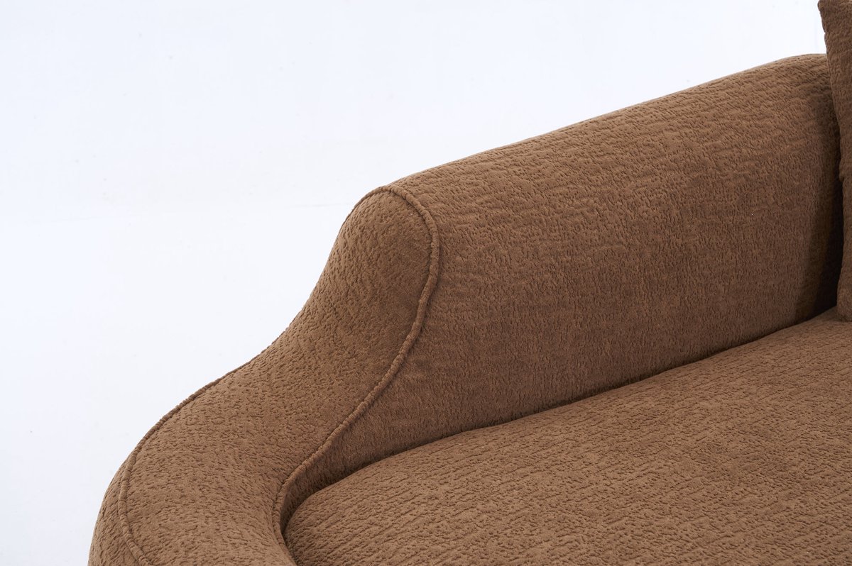 MEUNIQ 2-zits slaapbank in karamel, gebogen chenille chaiselongue met zacht zitcomfort, 1 kussen en slaapfunctie voor woonkamer en slaapkamer Caramel