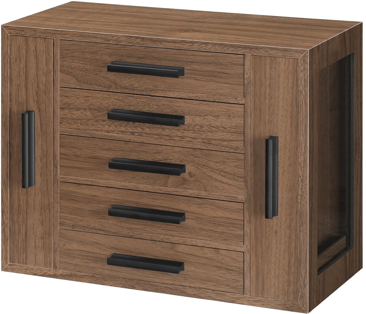 Omgoods - 5-laags Sieraden Doos met Doorzichtige Raam en Verticale Lades