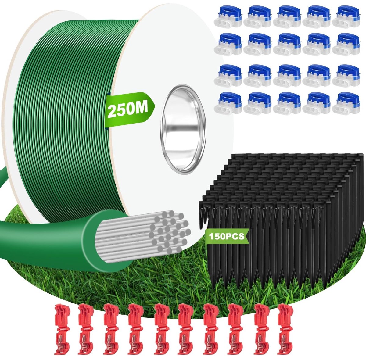 Omgoods - 50 m Bounding Kabel voor Robotmaaiers + 50 Haringen + 10 Kabelverbinders + 10 Terminals, Accessoires