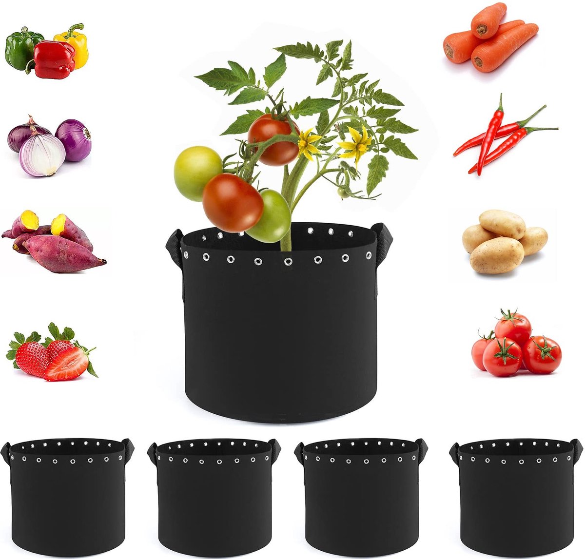 Omgoods - 5-Pack Groentetassen van 11 Liter met Handvatten