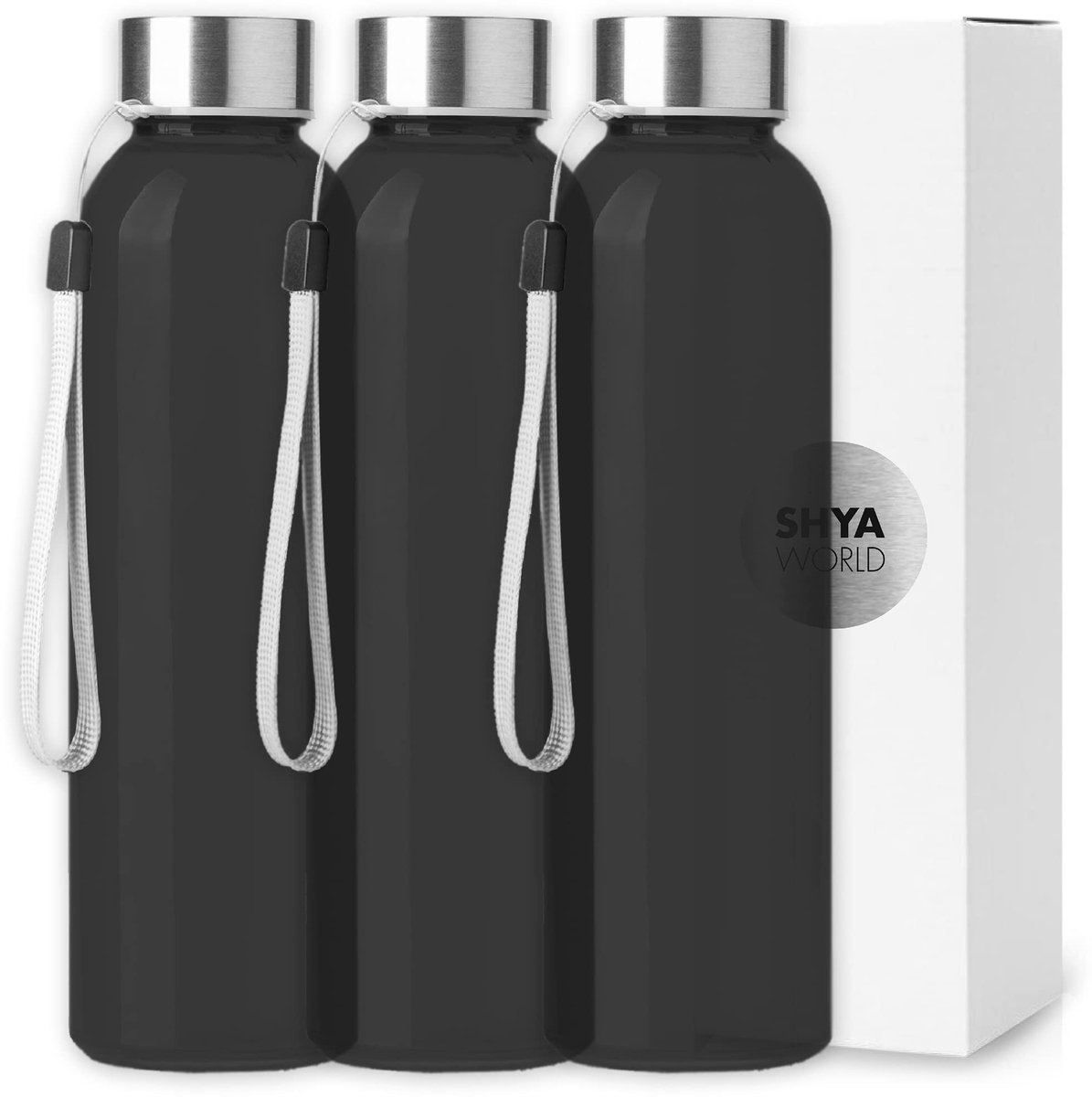 Omgoods - Glazen Fles met Trekkoord - 500ml Doorzichtig, Rvs Schroefdopset - 3 Stuks