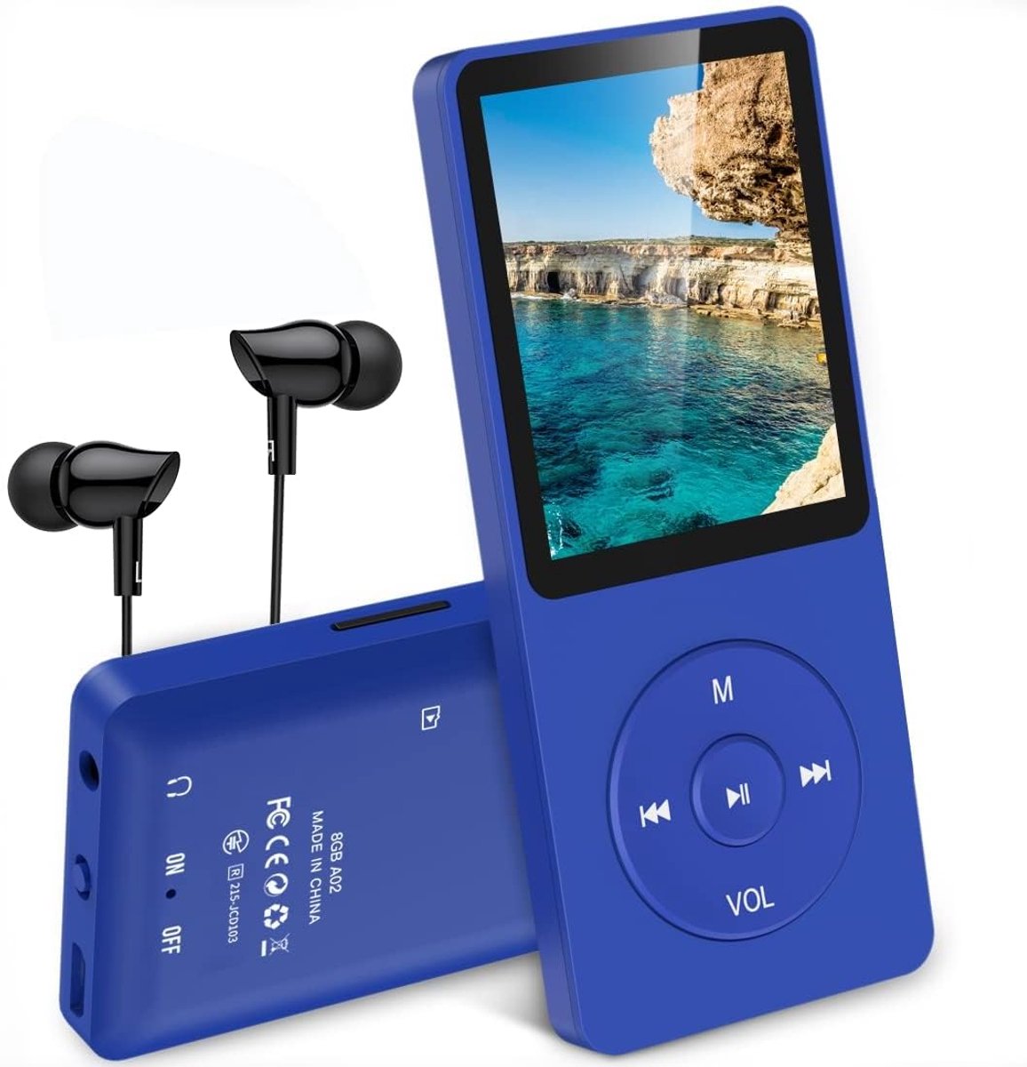 MP3-Speler, 16 GB Lossless MP3 met 1,8 inch Scherm, 70 uur Afspeeltijd, Draagbare Muziekspeler met Koptelefoon, met FM-radio, Foto's, Opnames, E-book, tot 128 GB TF-kaart, Blauw