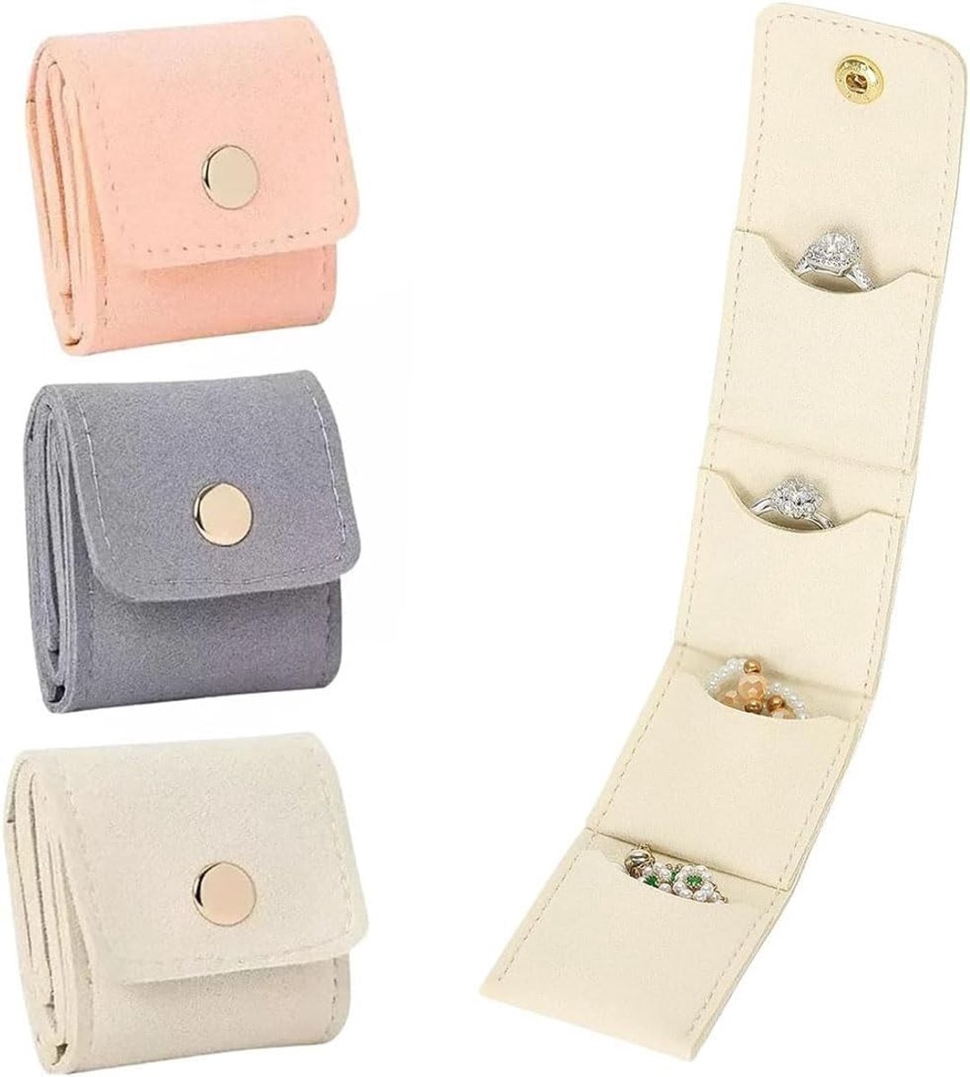 Set van 4 mini opvouwbare sieradenetuis voor onderweg, sieradenorganizer met ritssluiting en vakken voor oorbellen, ringen en halskettingen