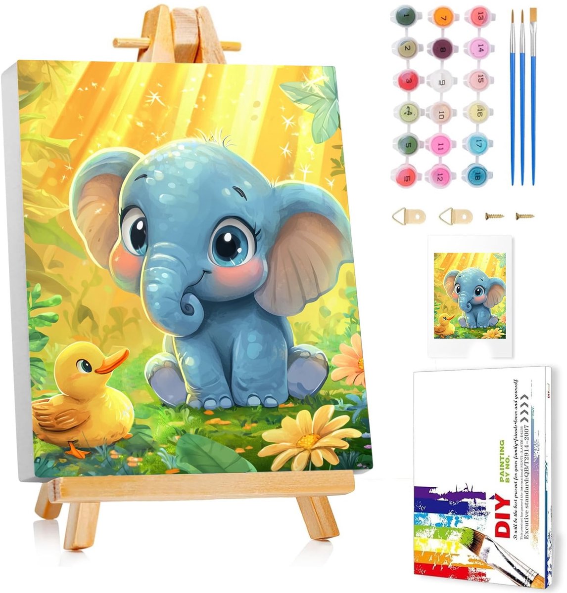 Omgoods - Schilderen op Nummer voor Kinderen met Kader - Olifant Thema voor Wanddecoratie