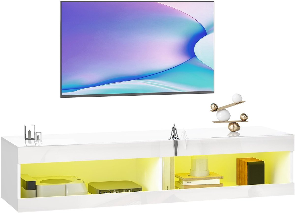 Omgoods - TV Meubel met RGB LED Verlichting - Modern Hangend TV Lowboard voor 55-60 inch TV's