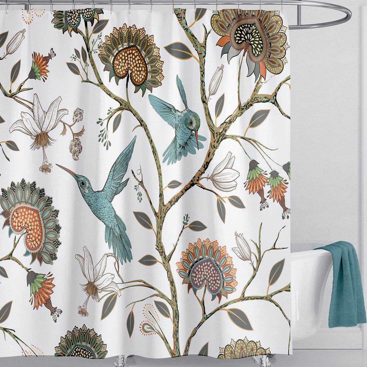 Omgoods - Bloemen Douchegordijn 180 x 180 cm met 12 Haken