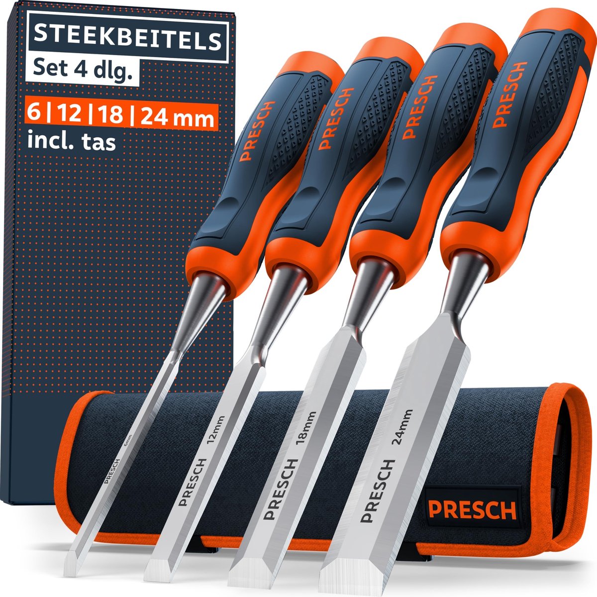 Omgoods - Chisel Set met 4 Houten Beitel (6 mm, 12 mm, 18 mm, 24 mm) - Voor Professioneel Gebruik