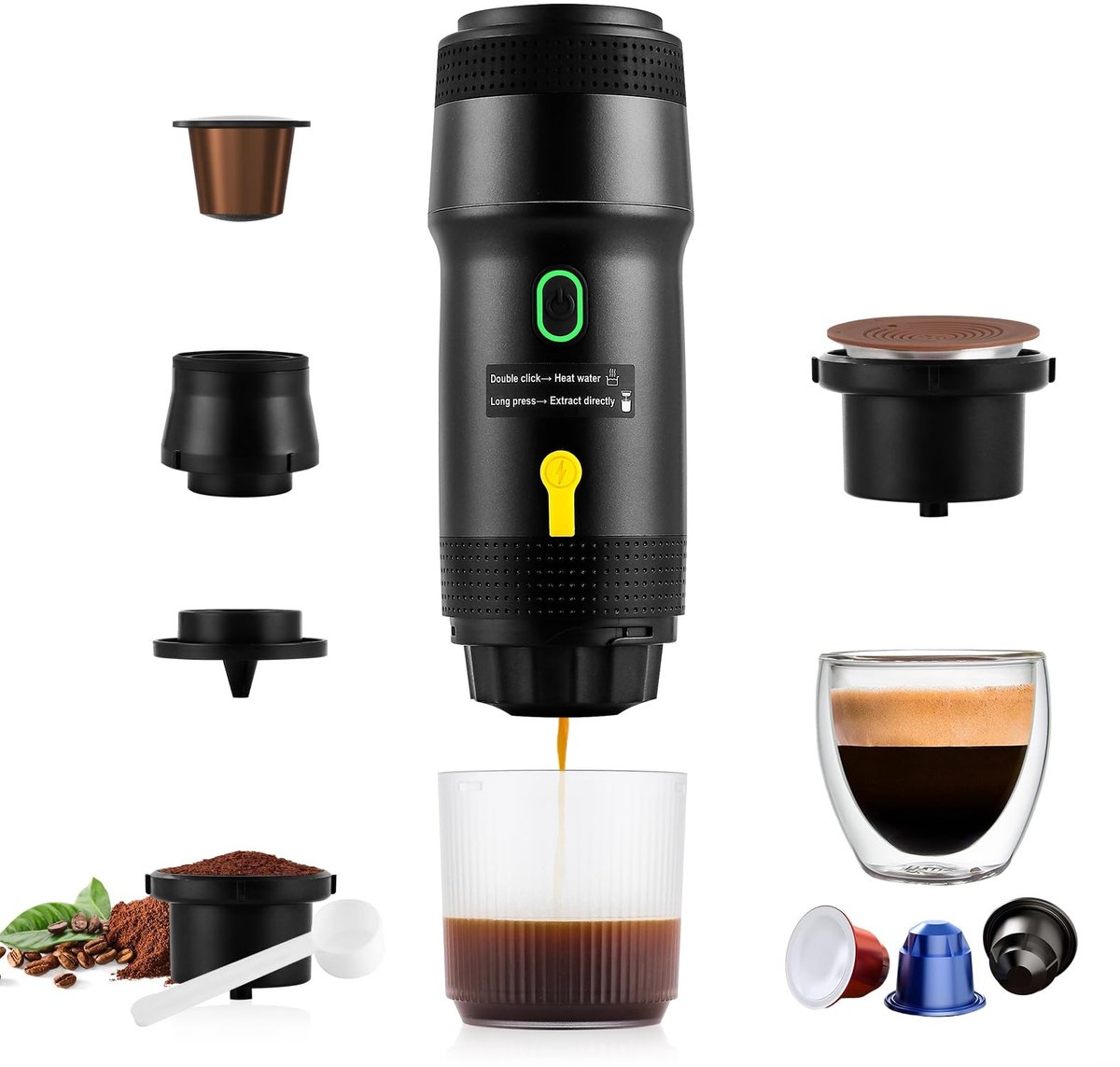 Omgoods - Draagbare Espresso Machine 20 Bar - 3-in-1 Koffiemaker voor Kamperen en Kantoor