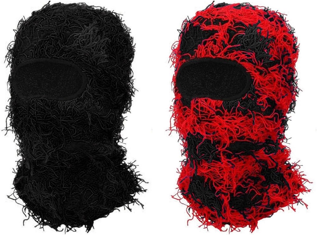 Distressed bivakmuts, skimasker, gebreid gezichtsmasker, skimasker voor mannen en vrouwen, winddicht, bivakmuts, volgelaatsmasker, 2 stuks