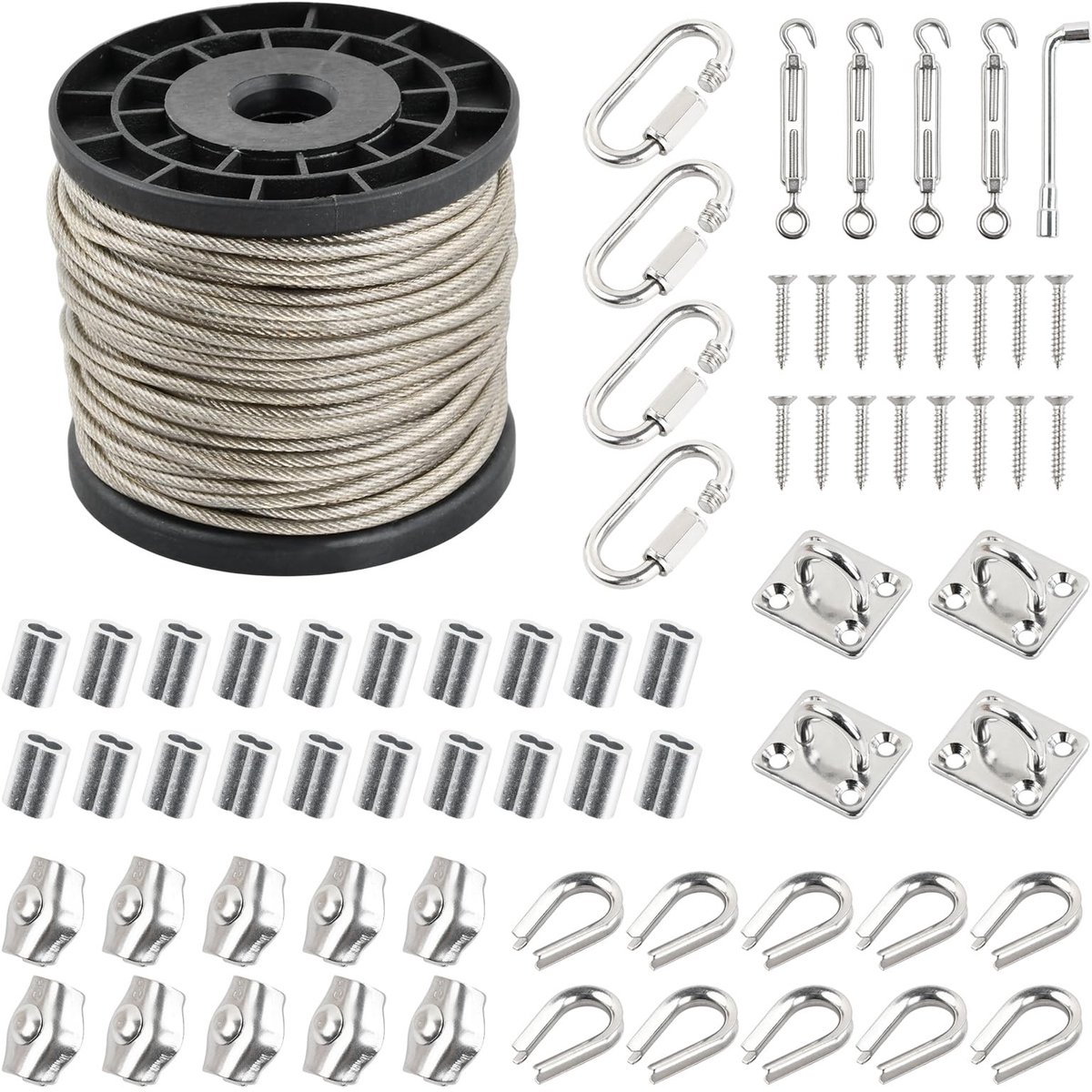 Omgoods - 70-delige Waslijn Set - Stalen Kabel met PVC Coating en Accessoires