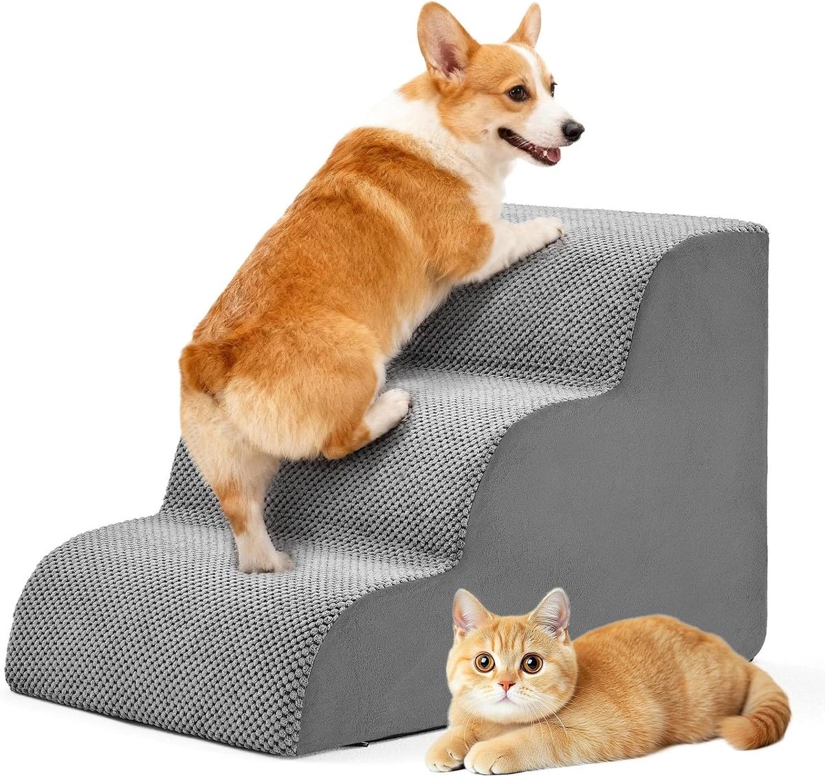 SnelShoppen - Hondentrap 3 Treden, Huisdiertrap voor Kleine Honden en Katten, Waterdichte Antislip Trap, Schuim met Hoge Dichtheid, 35° Zachte Ophangi