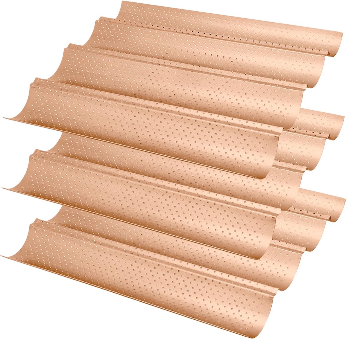 Omgoods - 3-delige Baguette Bakplaat - Voor 4 Baguettes, Perforated, Antiaanbaklaag