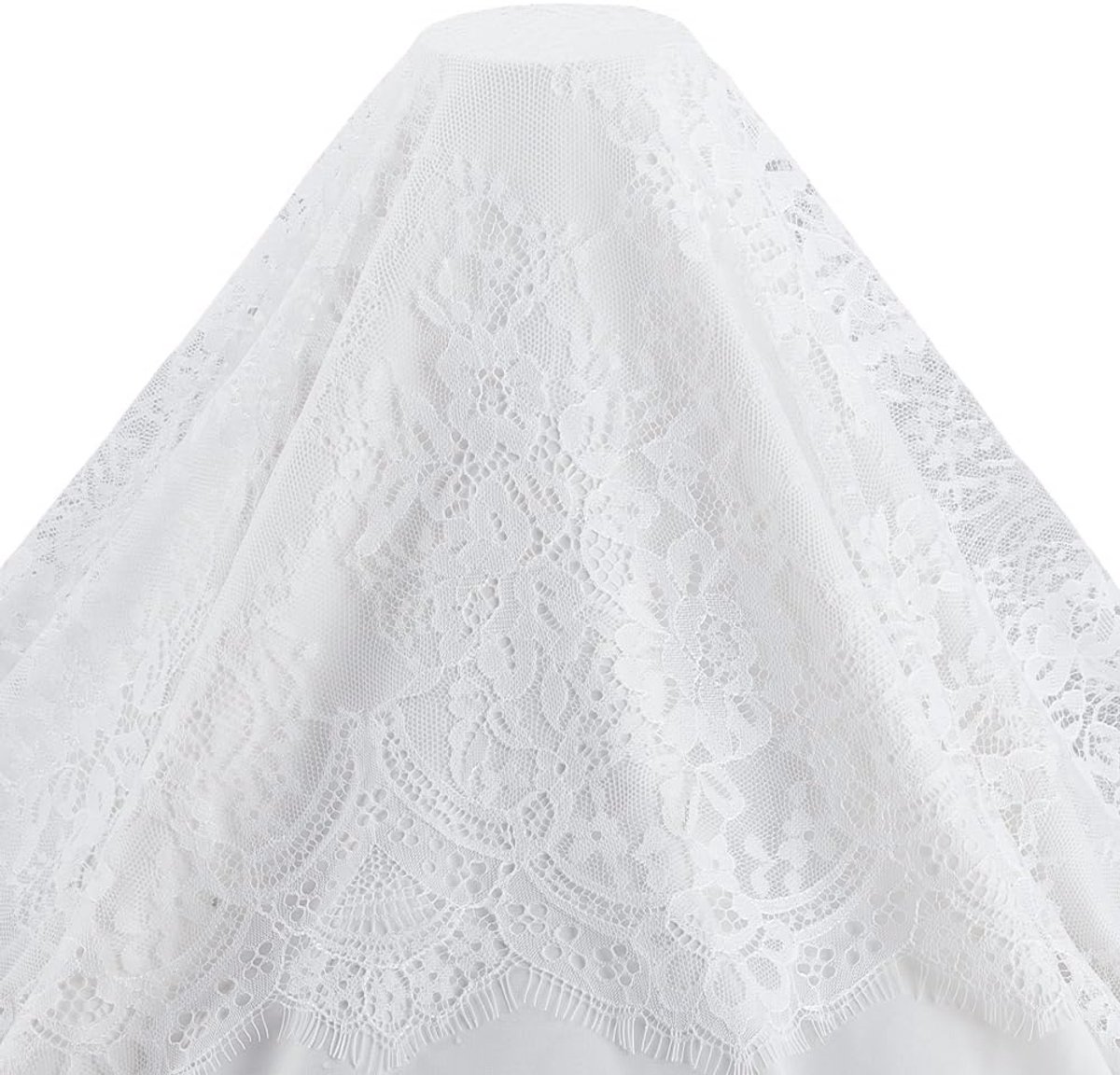 Stof 43 cm witte Franse wimperstof met bloemen geborduurd patroon lintstoffen nylon stoffen voor handwerk