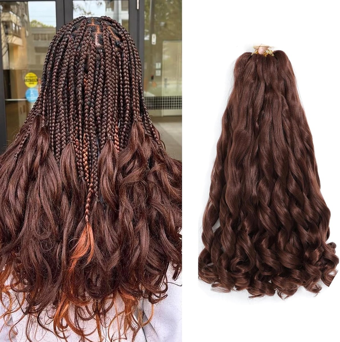 18 Inch French Curls Braiding Hair 8 Packs Spanish Curly Braids Pre Stretched Loose Wave Soft Synthetic French Curl Braiding Hair Extensions for Women (33#, 18 Inch (Pack of 8))