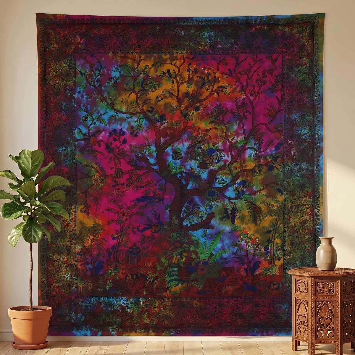 Omgoods - Tapestry Rainbow Tree of Life - Psychedelische Wanddecoratie