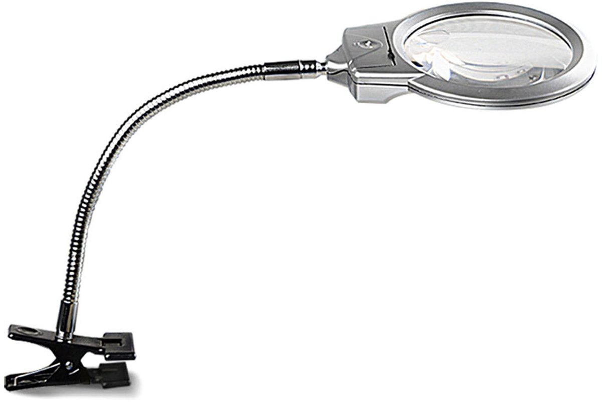 Omgoods - Vergrootlamp - Vergrootglas met licht - Handig voor lezen en hobby's - Zilver - LED verlichting - Perfect voor klein werk - Compact en li...