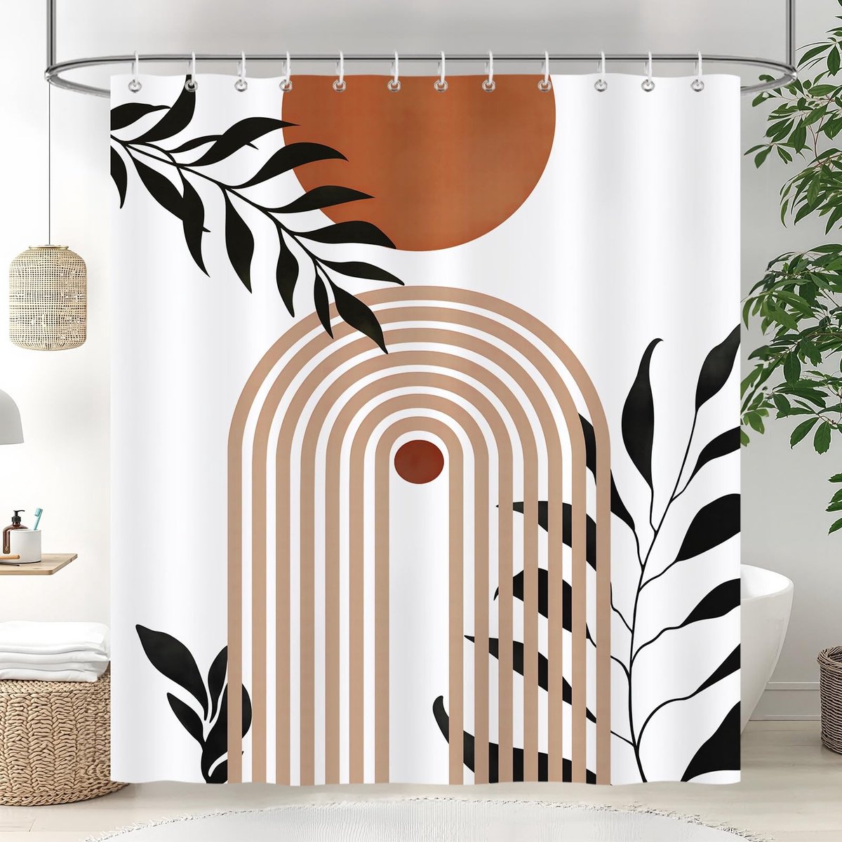 Omgoods - Modern Boho Douchegordijn met Abstracte Zonnebloem 182x183cm