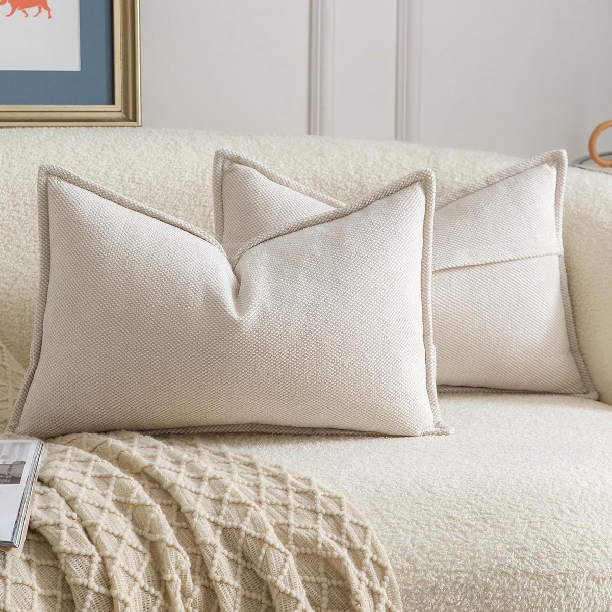 Omgoods - Set van 2 Chenille Fringe Kussenhoezen - 40x60 cm Beige