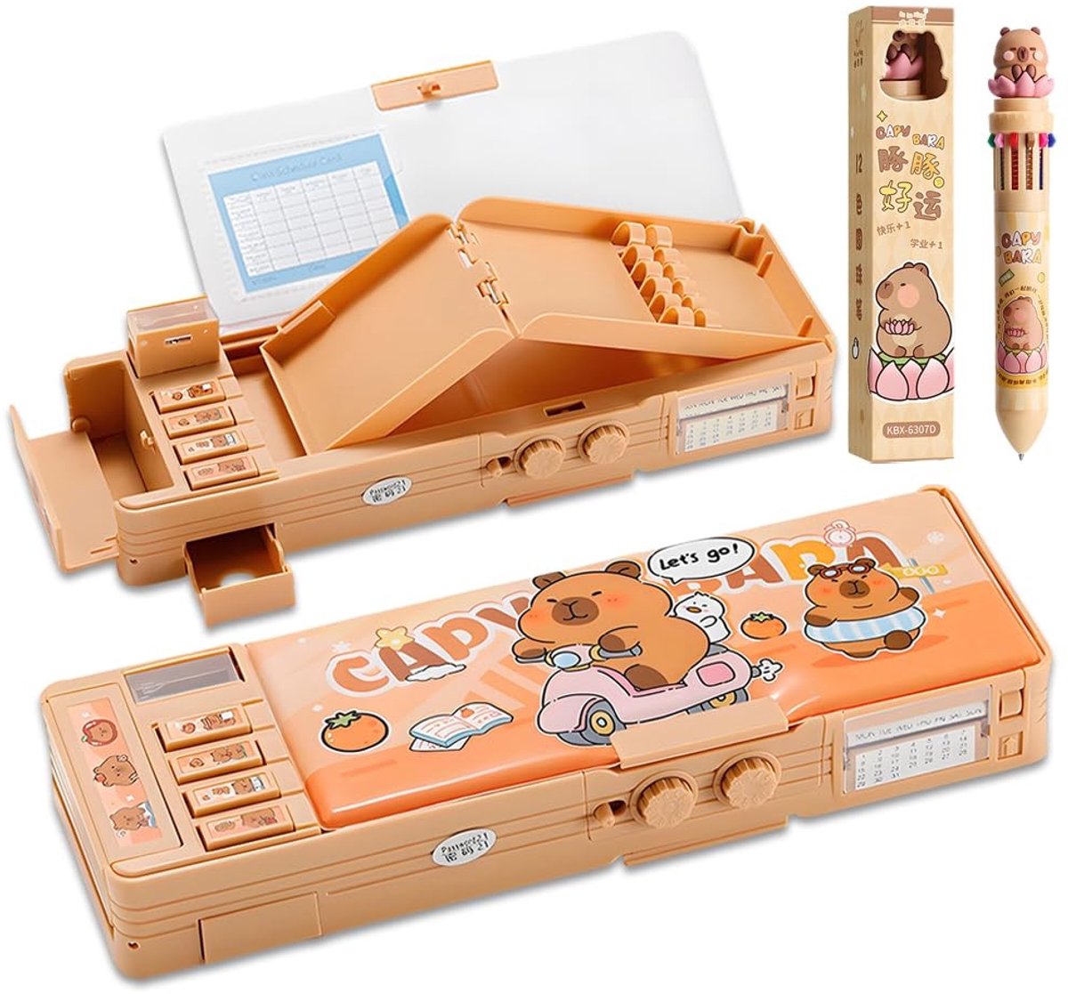 Omgoods - Capybara Etui met Sleutelhanger en Pen - 2-in-1 Snoezige Silicone Opbergdoos