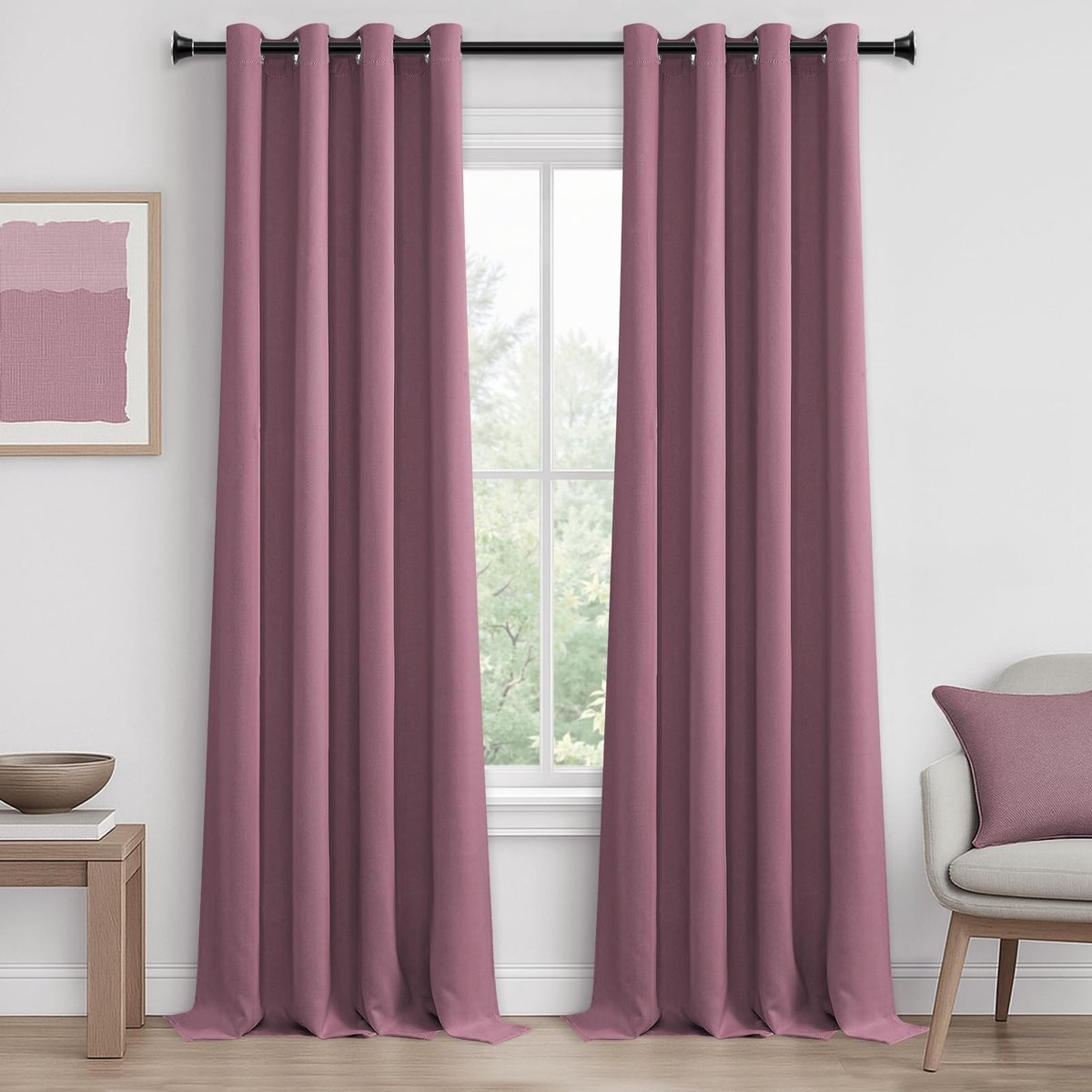 Modern Opaque Gordijnen met Oogjes - 245 x 140 cm - Verduisteringsgordijnen Set van 2 in Dusk Roze