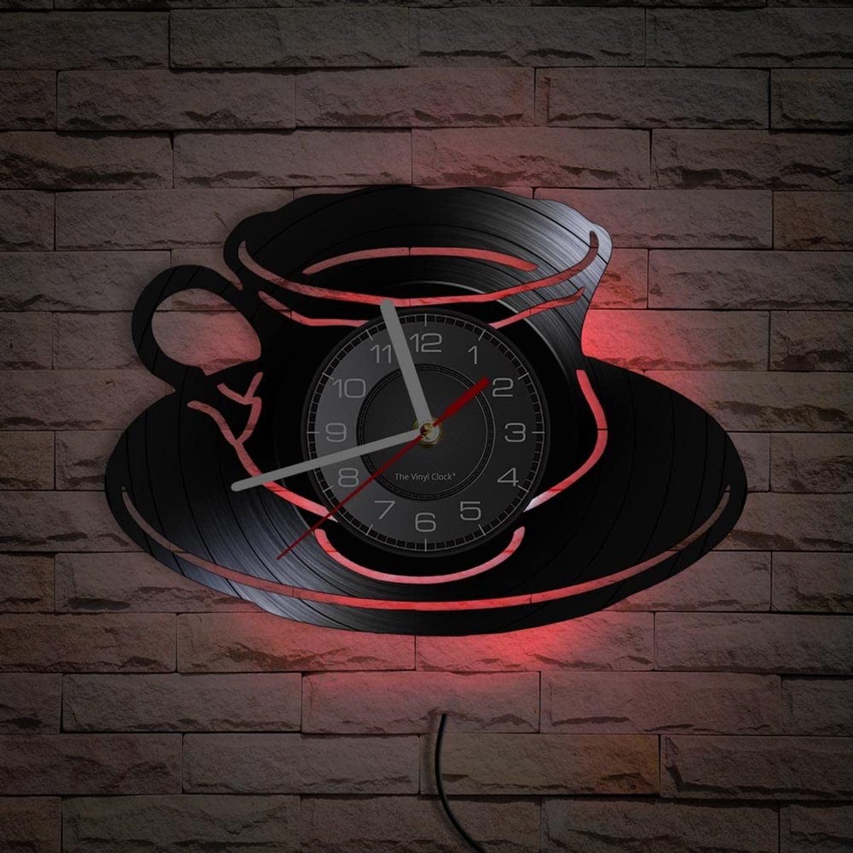 Omgoods - Vinyl Wandklok met LED Nachtlampje - Koffiemok Thema