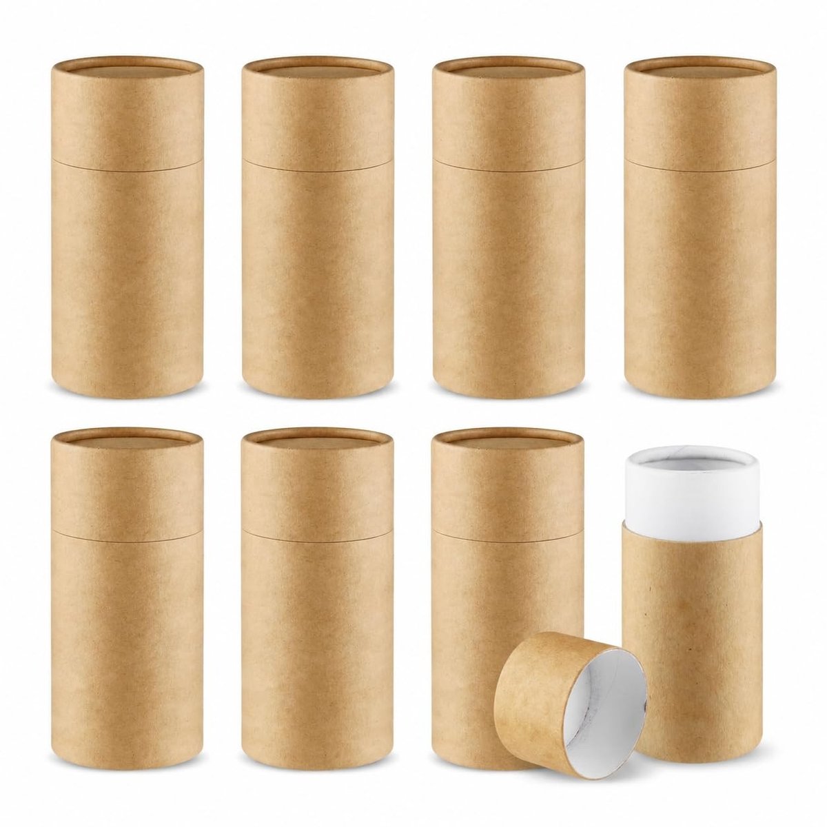 Omgoods - Set van 8 Kraft Papier Cijfers 100ml - Ronde Opslagbuizen met Deksel