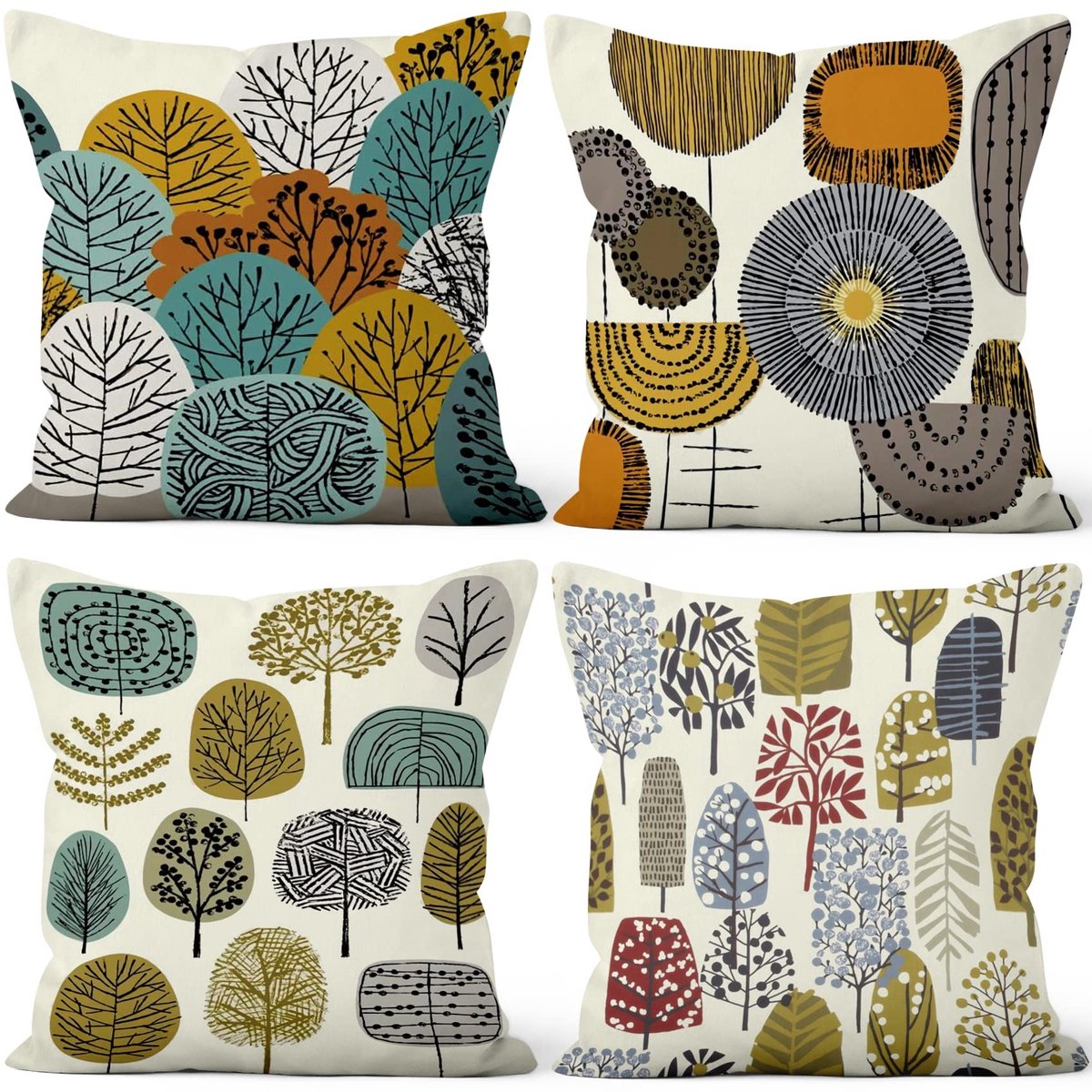 Omgoods - Kleurvolle Cartoon Kussenhoezen - Set van 4 van 60 x 60 cm voor Decoratie