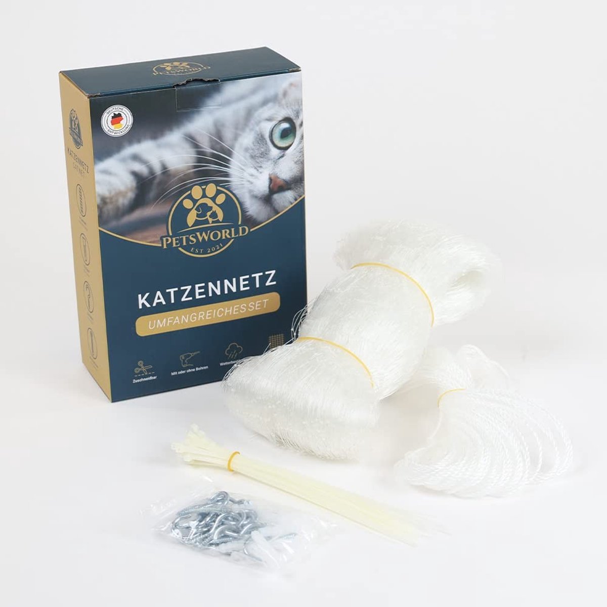 Omgoods - Balkon Kattenbeschermnet 8 x 3 m - Weerbestendig met Bevestigingsmateriaal