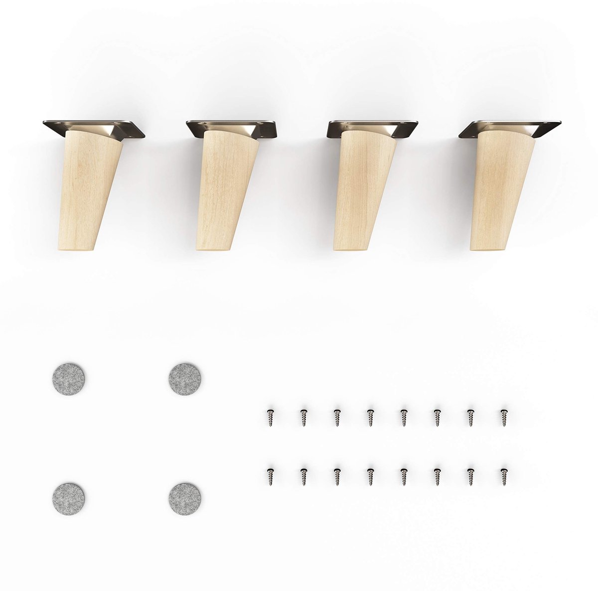 Omgoods - Meubelpoten van Beukenhout - Set van 4, 8 cm Hoog, Rond Design