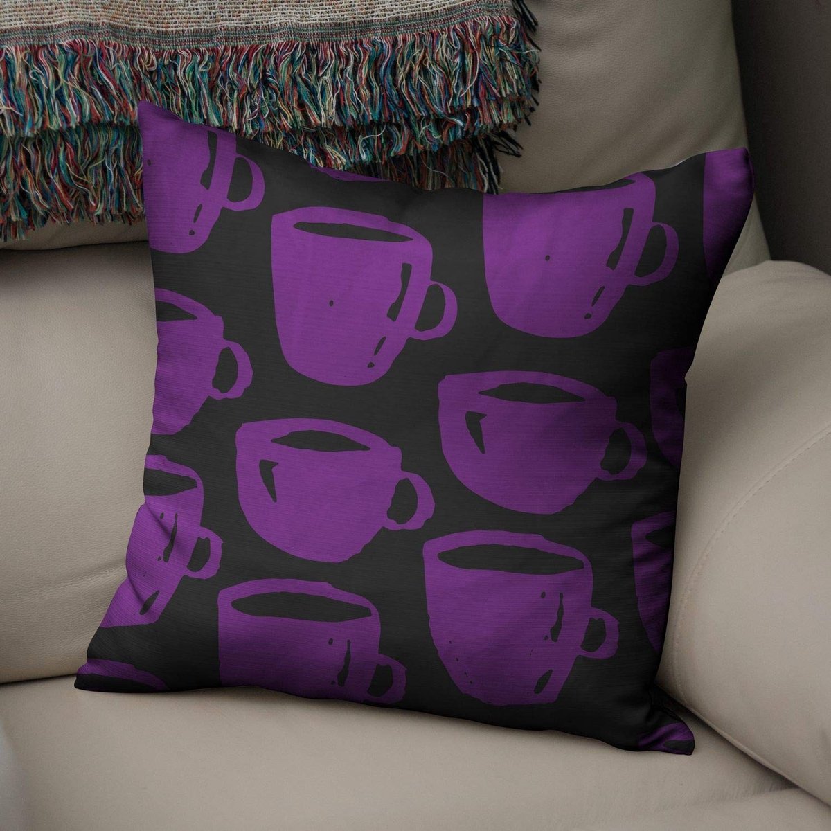 Omgoods - Decoratieve Kussensloop Paars en Zwart 43x43 Cm - Sofa, Slaapkamer, Kantoor, Auto