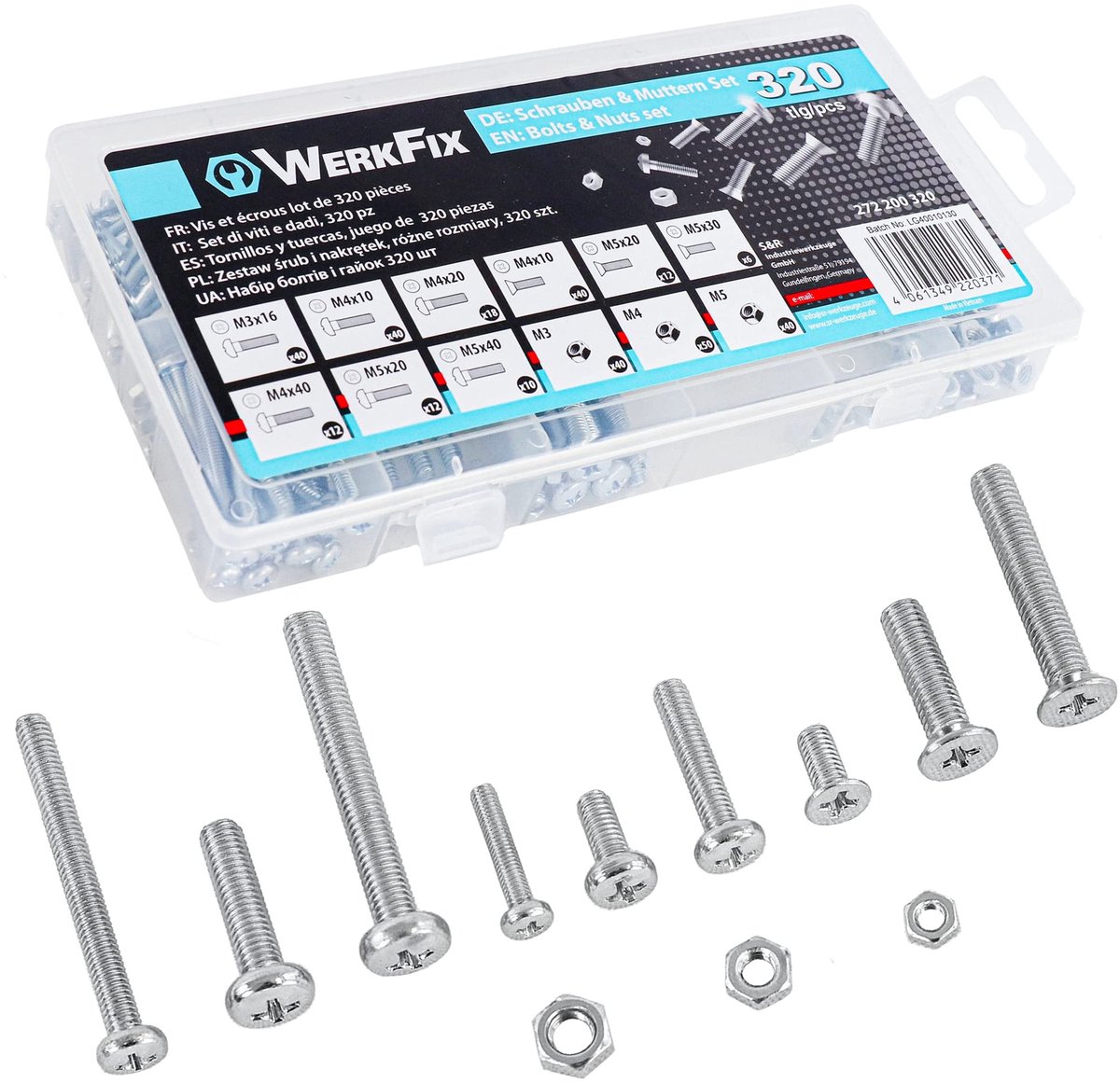 Omgoods - 320-delig Schroeven en Moeren Assortiment - Diverse Schroeftypen voor Klussen en Doe-Het-Zelf