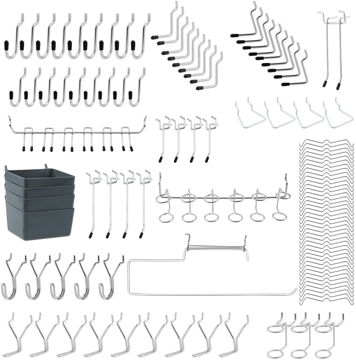 Omgoods- Pegboard Haken 113 Stuks - Organizer voor Garage - Gereedschaphouders - Multi-Tool Rek - Wasknijperhaken - Opbergoplossingen - Opbergaccessoires