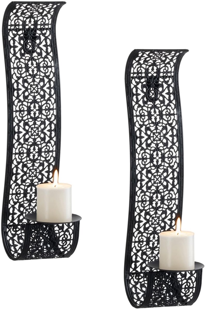 Omgoods - Sziqiqi Vintage Wandkaarsenhouder - Set van 2 Elegante Wandlampen voor Pillarkaarsen