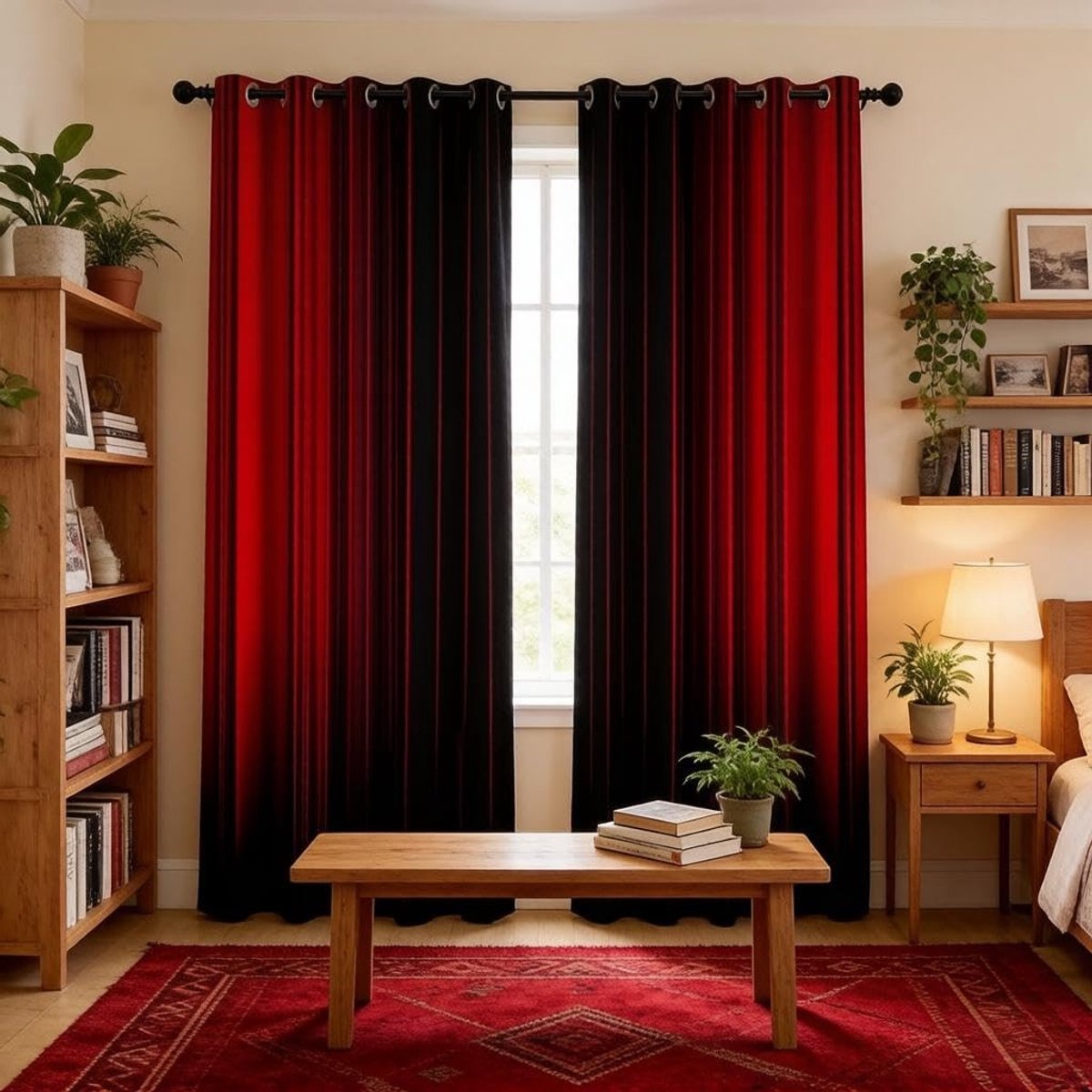 Omgoods - Abstract Ombre Gordijnen voor Kinderen en Tieners - Rood en Zwart