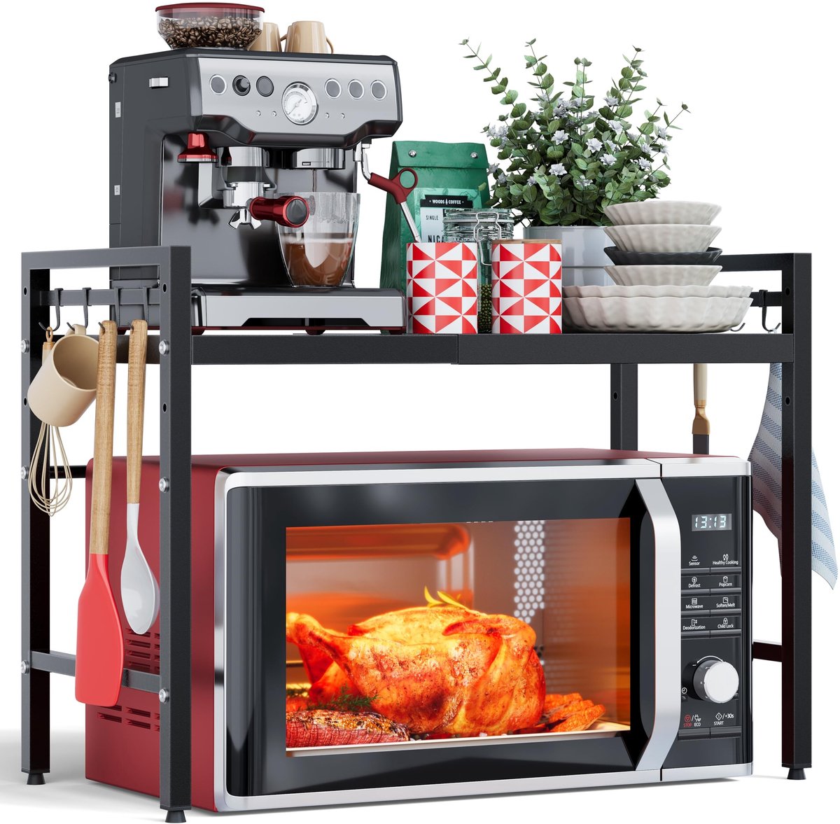 Omgoods - Magnetron Rek met 2 Niveaus - Ruimtebesparende Keuken Organizer