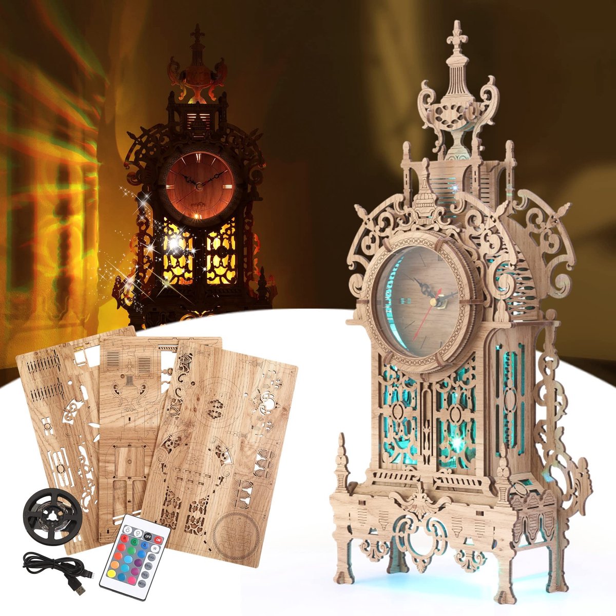 Omgoods - 3D Houten Puzzel LED Wandklok - DIY Architectuur Model