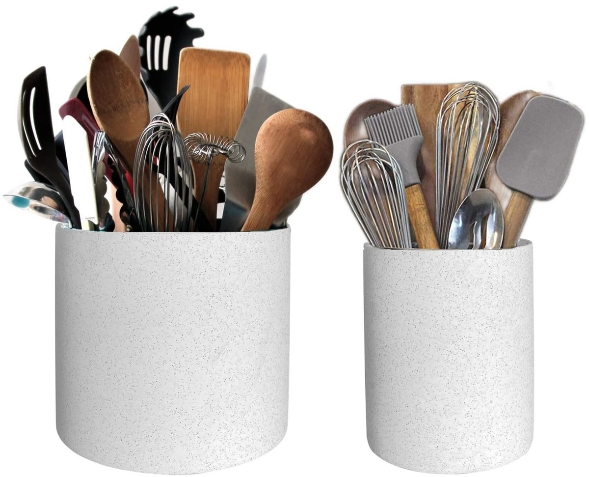 Omgoods - Set van 2 Witte Keramische Keukenaccessoires - Met Zwarte Spikkels - 16cm + 11cm