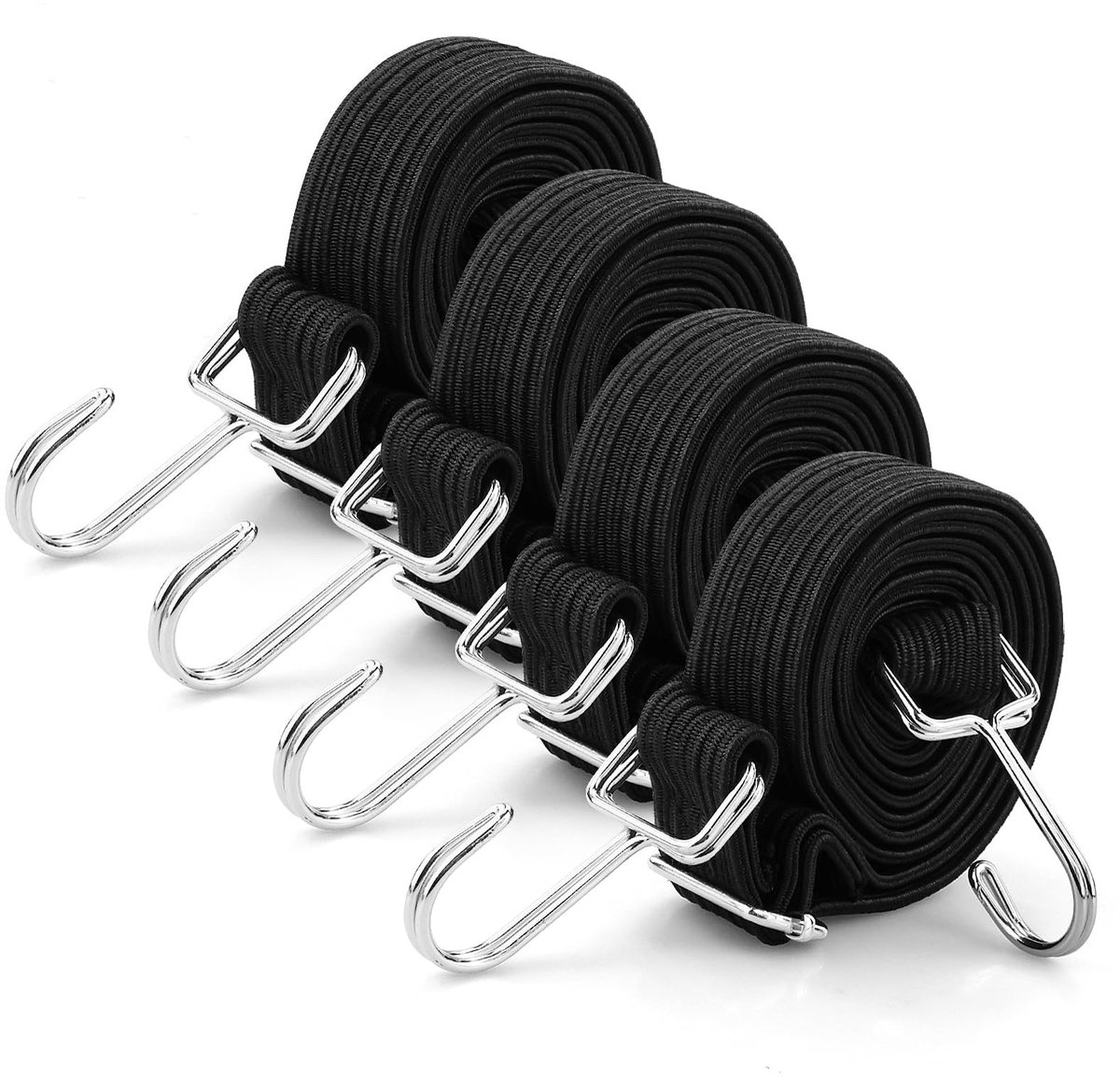Omgoods - Set van 4 Elastische Straps met Haken - 2m Lange Elastische Riemen voor Luggage en Transport