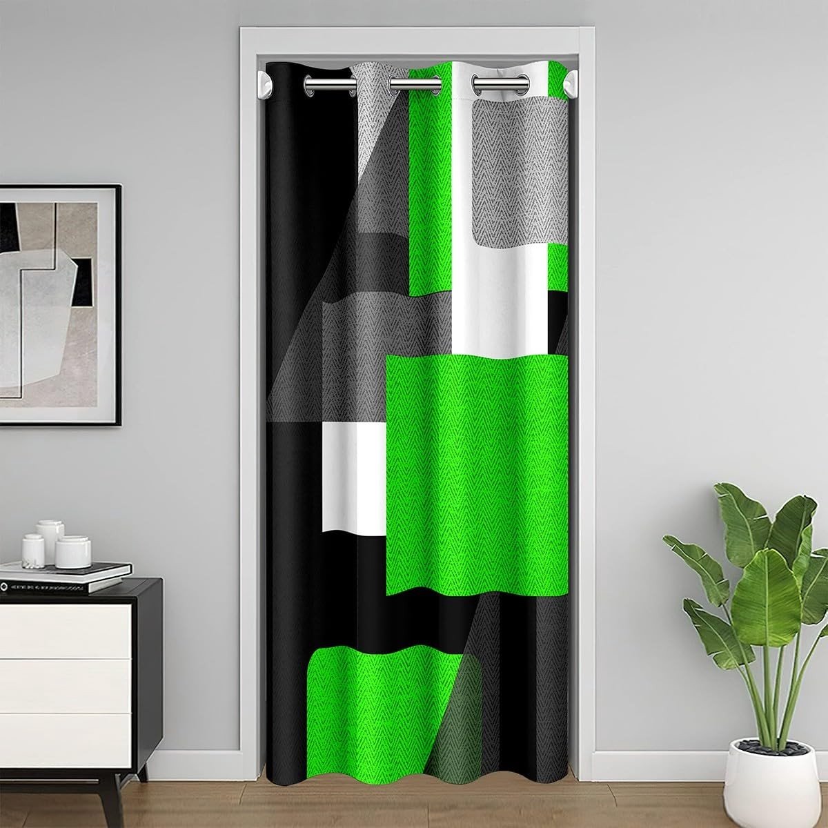 Omgoods - Geometrisch Verduisterend Gordijn - 132x203 cm - Groen en Zwart
