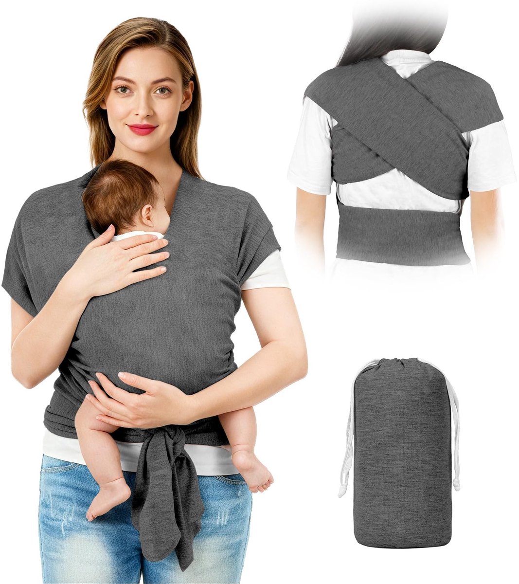 Omgoods - Baby Sling voor Pasgeborenen tot 15 kg - Multifunctionele Draagzak in Donkergrijs