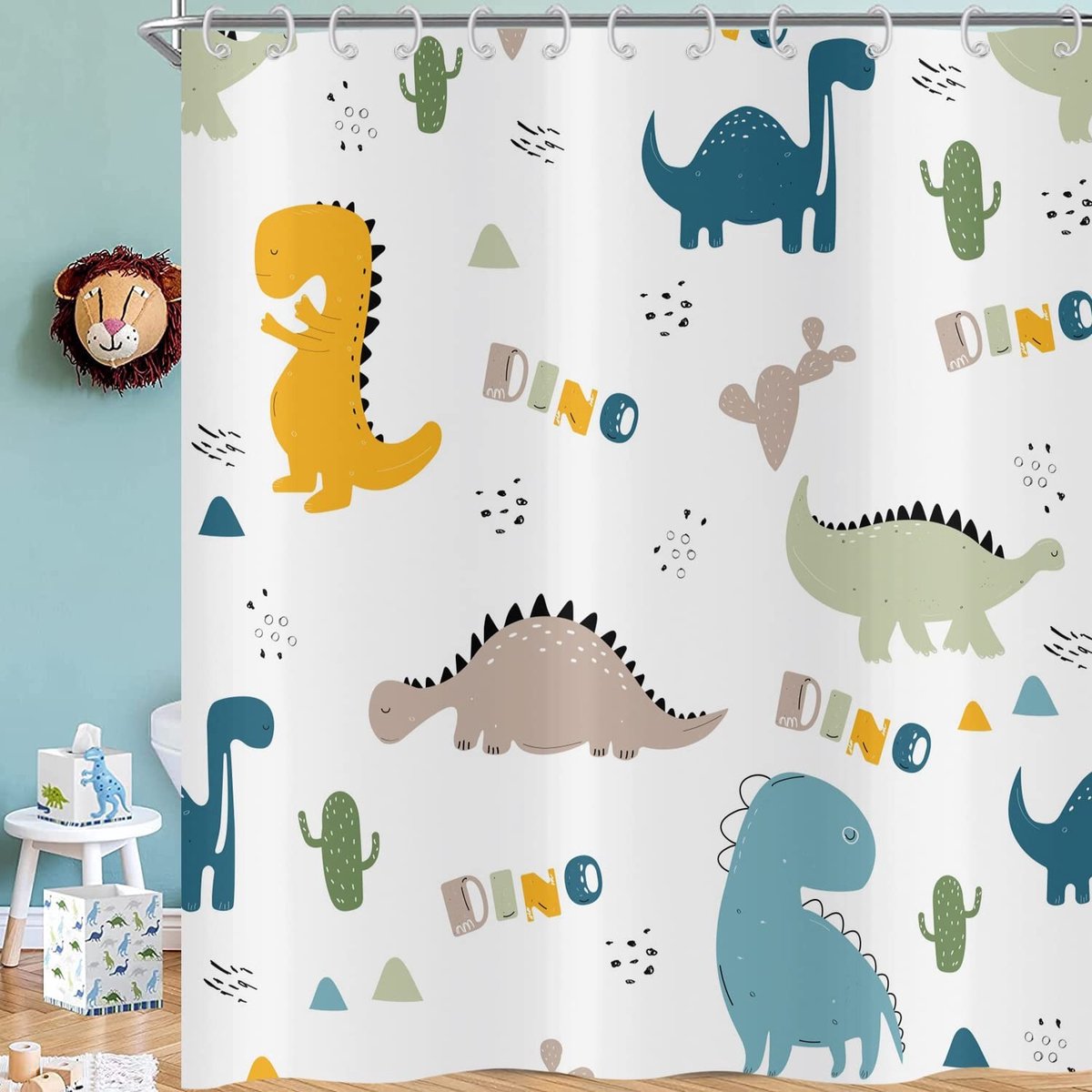 Omgoods - Cartoon Dinosaur Douchegordijn 180x200cm Waterdicht en Wasbaar