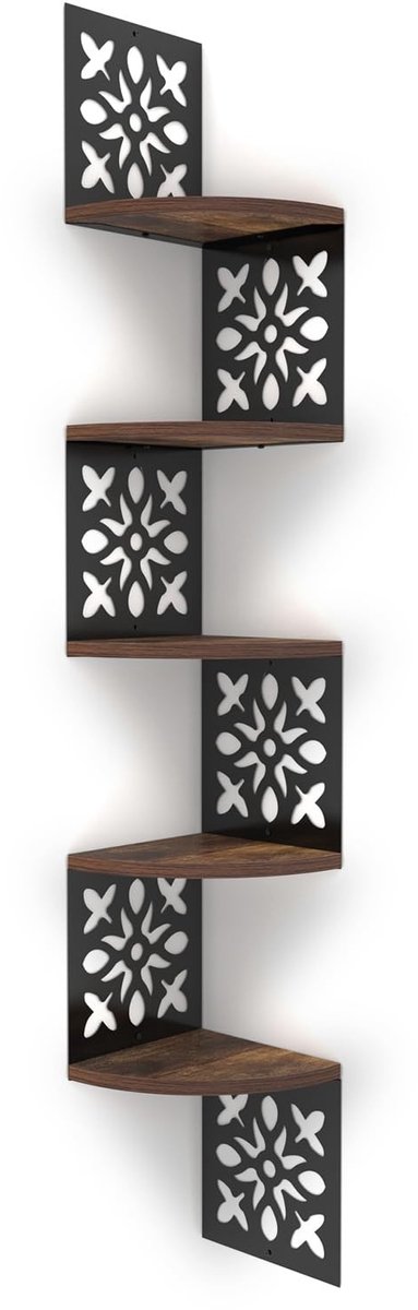 Omgoods - Vijflaags Houten Hoekplank - Decoratieve Planken voor Wand, Bloemenvorm