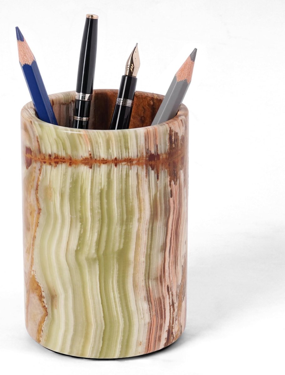 Omgoods - Marmeren Desk Organizer - Groene Onyx Pennenhouder Handgemaakt